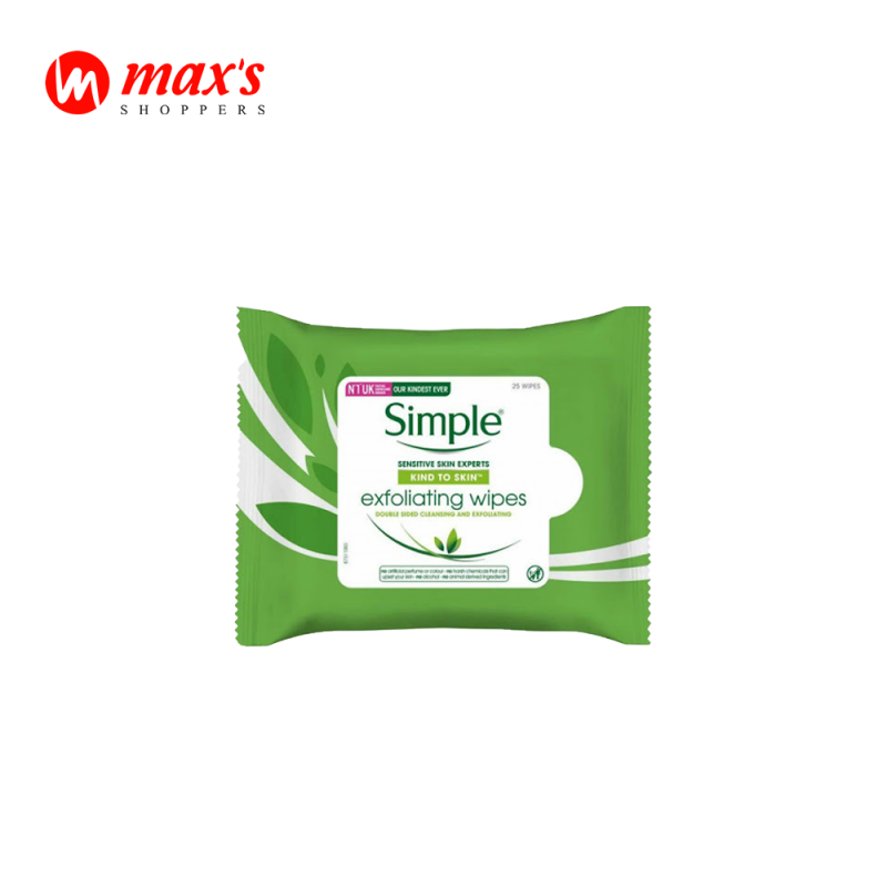 Simple Kind To Skin Exfolioting Facial Wipes 25 Wipes Per With Aloe Vera